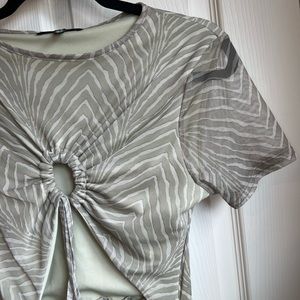 Sage Zebra Print Mesh Keyhole Mini Dress